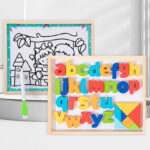 Educational Children's Double-Sided Matching Rope Building Blocks Set Drawing Board English Arabic Russian Numbers Wooden Toys