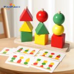Children's Wood Geometric Shape Matching Building Blocks Toy Interactive Focus Intelligence Training Column Building Block