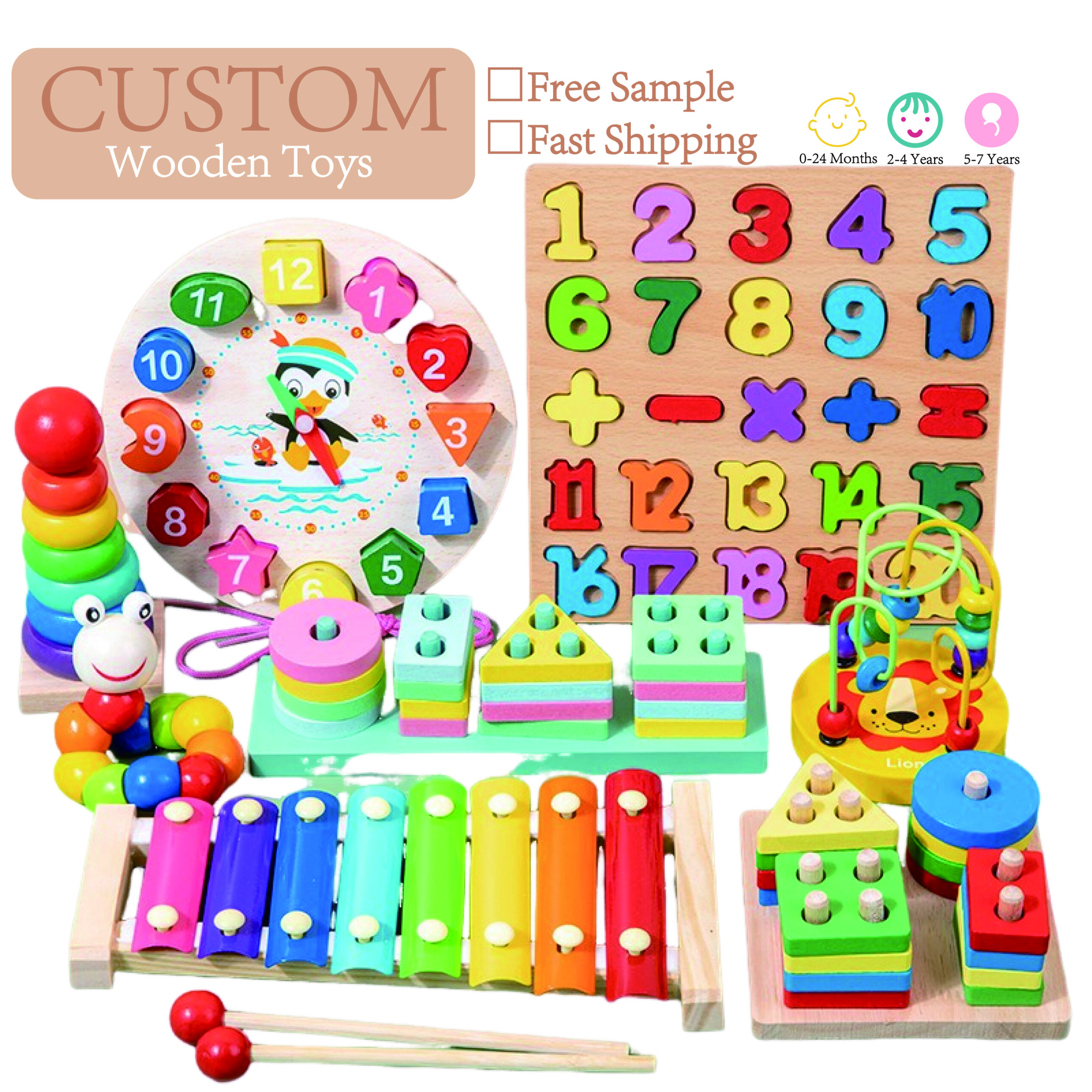 Hbb48143993b442579ae04e6eb61e4223Z Montessori Early Education Children's Wooden Xylophone Toy and Shaped Cognitive Board Puzzle Set of 11 Types - Image 1