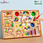 Wooden Montessori Training Early Educational Games Color Shape and Bead Sorting 4-in-1 Magnetic Pen-controlled Maze Toy for Kids