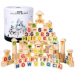 Montessori Toys for Early Childhood Education, Wood Colored Wooden Blocks for Building Cognitive Development Numbers and Letters