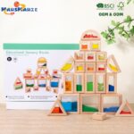 Children Building Block Sets rainbow Colorful Quicksand Shapes Acrylic Beech Wood Sensory Development Block Puzzle Toys for Kids