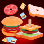 Early Education Unisex Wooden Simulation Hamburger Sandwich Stacking Blocks Kids' Kitchen Play House with Educational Toys