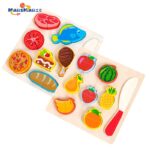 High Quality Wooden Fruit Cutting Puzzle Simulation Board Kitchen Pretend Play Toy for Fruit and Vegetable
