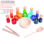 Wooden Early Education Teaching 7-Color Ball and Cup Sorting Classification Matching Pinch Ball Toy Other Educational Toy