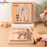 Hot Selling Montessori Custom Educational Children Animals Dinosaurs Toddler Intellectual Wooden Block Toys 3d Puzzles for Kids