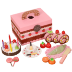 Pretend Chocolate Cake Afternoon Tea Handheld Wooden Box Set Wooden Children Simulation Birthday Cake Household Toys