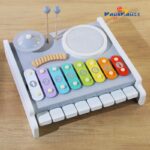 Multifunctional Children's Musical Toy Table Wood Piano Drum Set for Hand-Eye Coordination Exercise Baby Knocking Clapping Toy