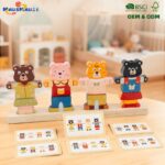 Montessori Wooden Early Education Game Educational Color Cognition Bear Clothes Changing Stacking Column Toys for Children