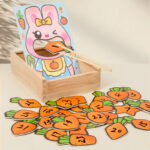 Montessori Wood Toys for Kids Rabbit Feeding Game for Early Education Hand-eye Coordination & Shape Cognition Training