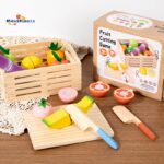 Wooden Intelligence Simulation 14-Piece Fruit Cutting Play Set for Baby Early Education Pretend Play Kitchen Toys