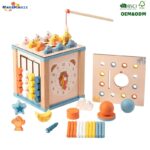 Wood Fishing Game Ball Coin Box Montessori 9 in 1 Intelligence Puzzle Toy Multifunctional Geometric Shape Matching Wooden Toys