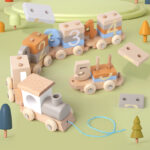 Children's Wooden Train Early Education and benefit Intelligence Assembled Digital Drag and Drop Model Assembly Toys