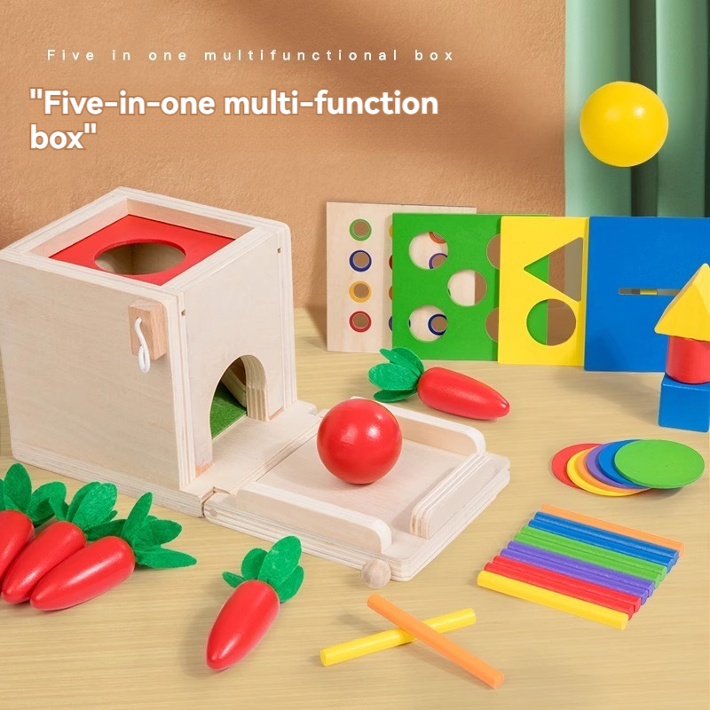 Hdd0c6b63e1074332800f5bfb5d75808fd OEM ODM Wooden Montessori Enlightenment Education Multifunctional 5 in 1 Play Kit Carrot Harvest Game Shape Sort Game Box - Image 1