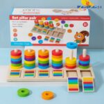 Montessori Educational Toys for Kindergarten Color Matching Rings Shape Boards Column Sets Early Childhood Building Blocks