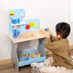 New Wooden Blue Nut Repair Tool Table Toy Unisex Kids Play House Disassembly Assembly Suit for 5-7 Years Pretend Play Preschool