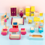 Early Educational 26pcs Wooden Mini Furniture Set Play House Toys 2-7 Years Kids Doll House Pretend Wooden Toys
