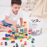 High Quality Rainbow Street View Urban Stacking Blocks Set Kids Children Wooden Material Building City Blocks Sets Toy for Kids