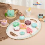 Unisex Educational Afternoon Tea Set Pretend Play Toy MDF Wooden Kitchen Play Set for Kids EN71 Certified Box Packed