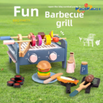 Mini Interactive Wooden Toy for Children's Play House Kitchen Stove Morandi Barbecue Grill Simulation Food Toys Box