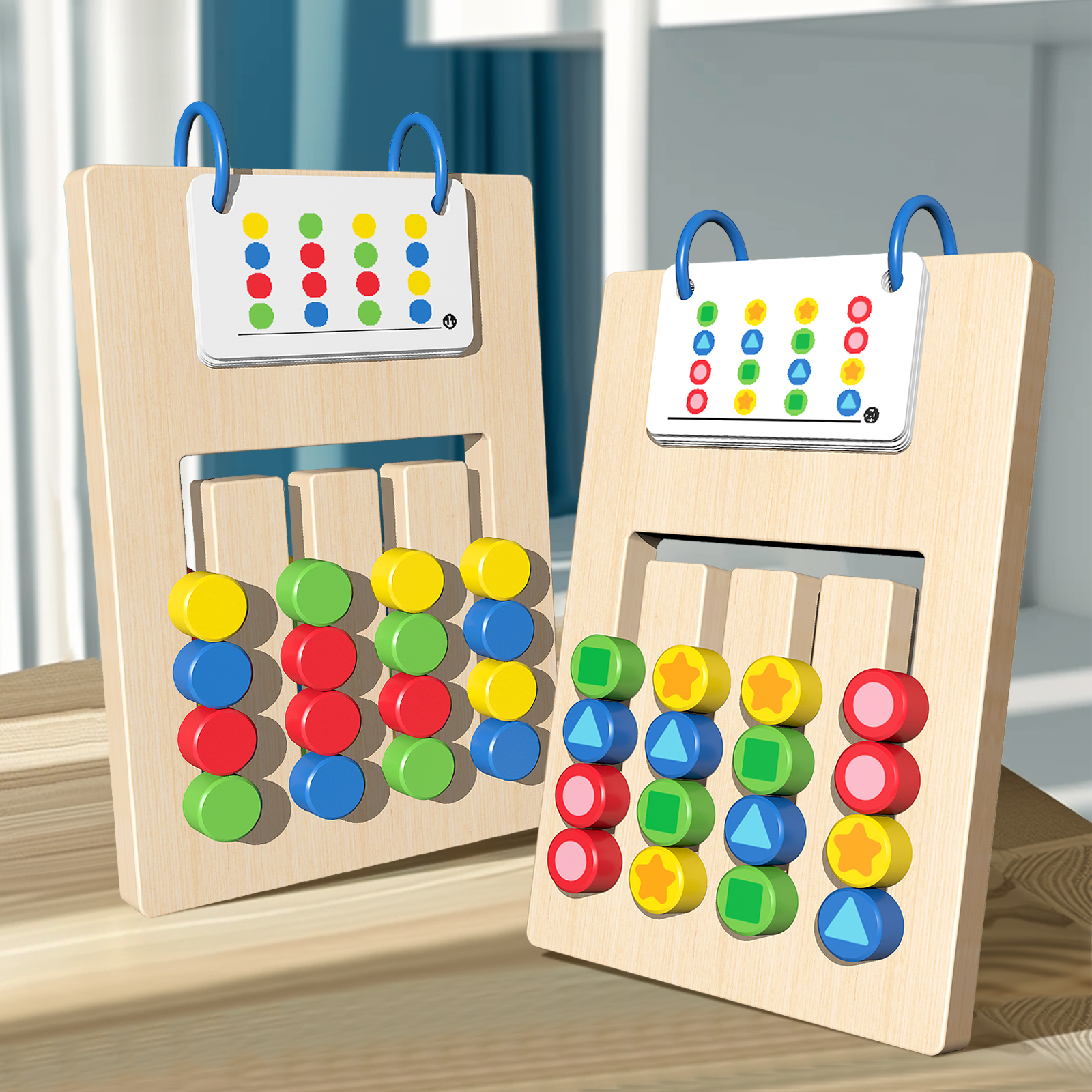 Hea9435dcfdc44d0fabbe91660958565bZ Montessori Wooden Children's Double-sided Four-color Walking Game Exercise Shape Color Cognitive Educational Toys - Image 1