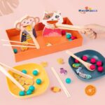 Early Educational Picking up Beans Monkey and Kitten Feeding Game Children Hand-eye Coordination Training Wooden Toys