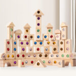 Wooden Building Blocks Acrylic Gemstone Blocks Colorful Children Stacking Cognitive Gemstone