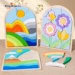 Early Education Building Blocks for Children Training Concentration Jigsaw Puzzles  Block Flower Puzzle Board DIY