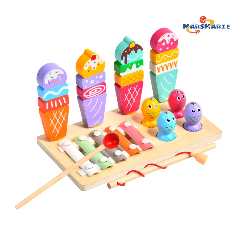 Hf86c504ec9744aac98b95fb70b2d4548w Multifunctional Wooden Toy for Children's Early Education 3-in-1 Ice Cream Fishing Game Math Subject for Ages 2-4 Years - Image 1